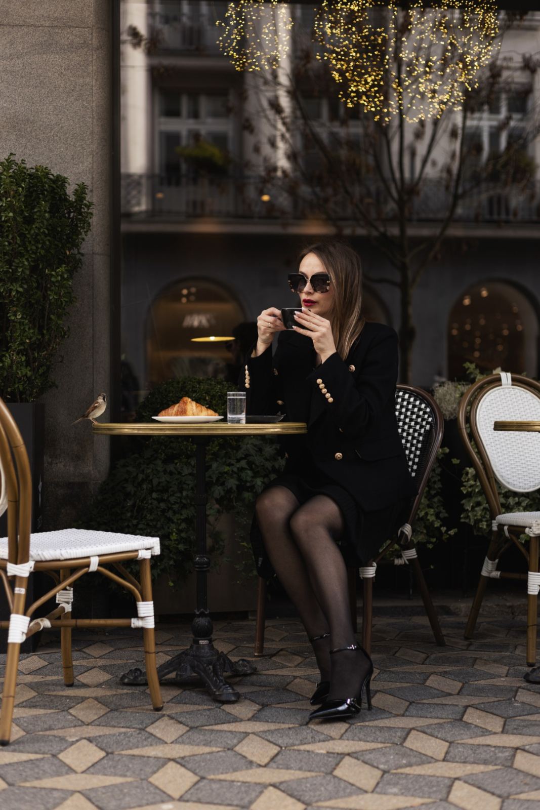 Black Tweed Double-Breasted Blazer
