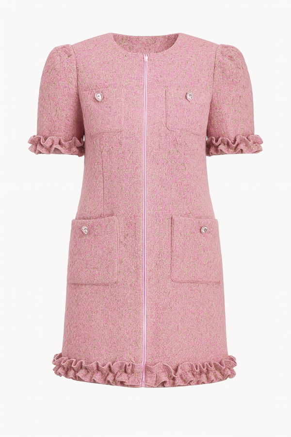 Pink Short - Sleeved Boucle Dress