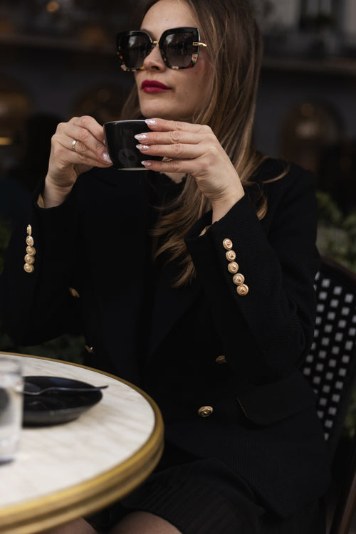 Black Tweed Double-Breasted Blazer