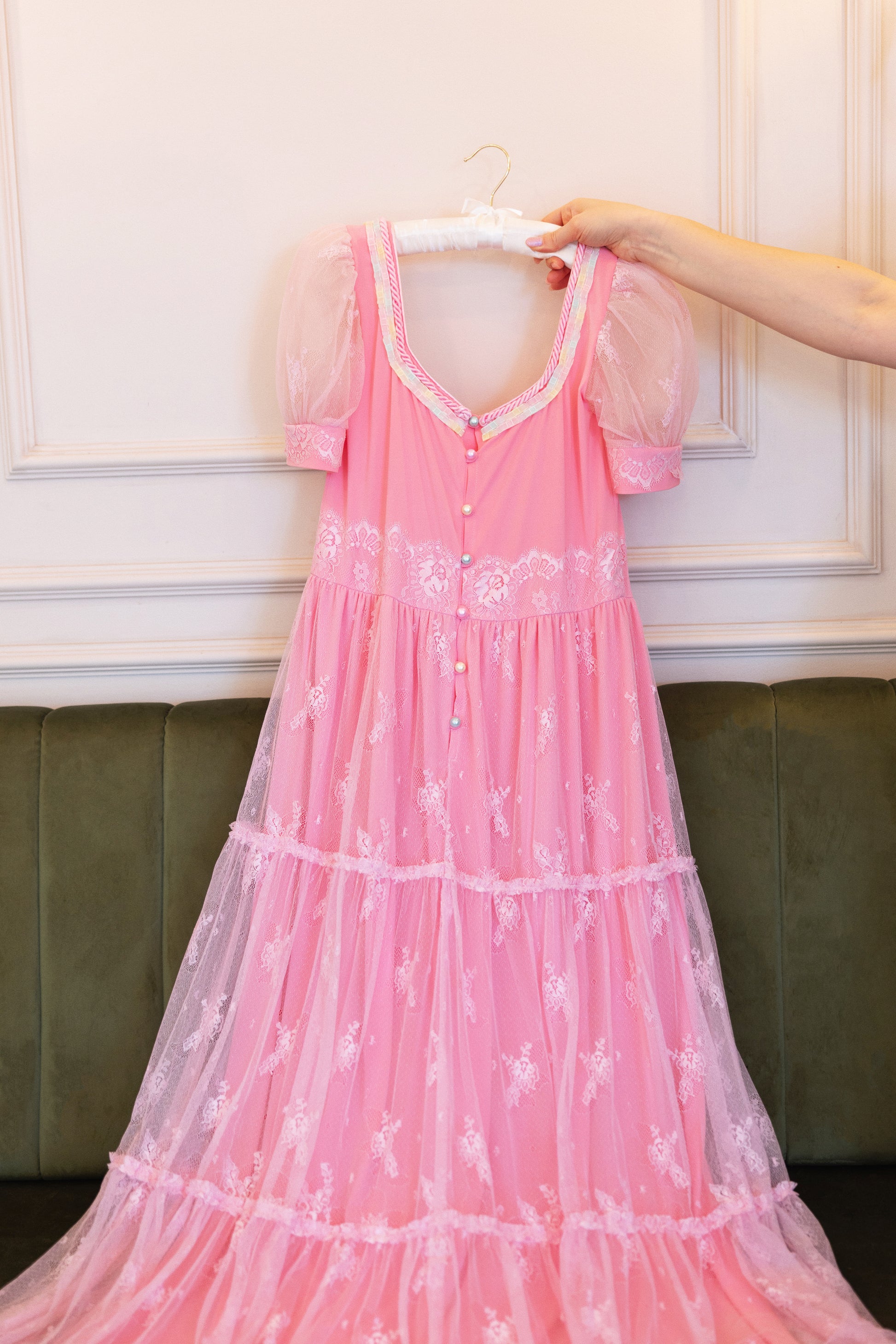 Blush Lace Tiered Gown