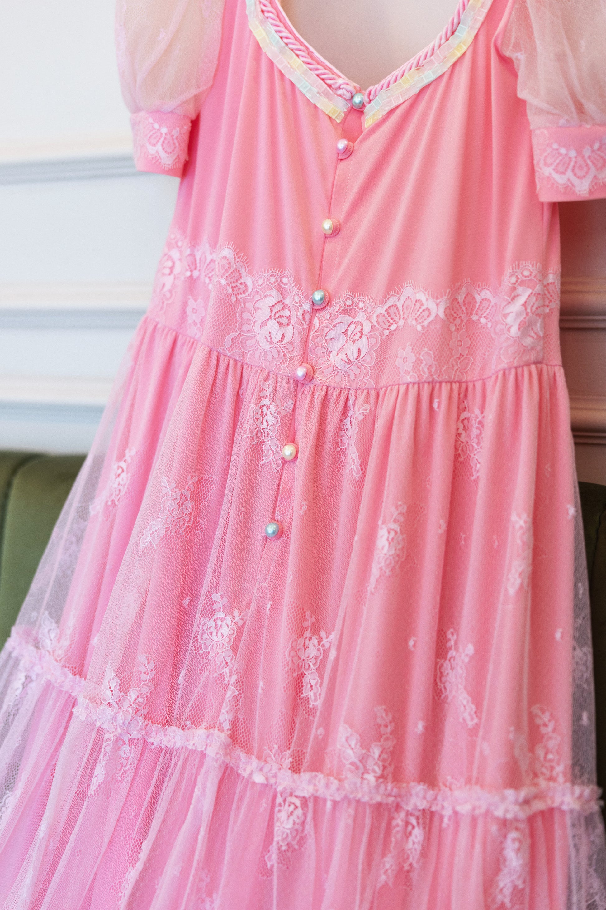 Blush Lace Tiered Gown